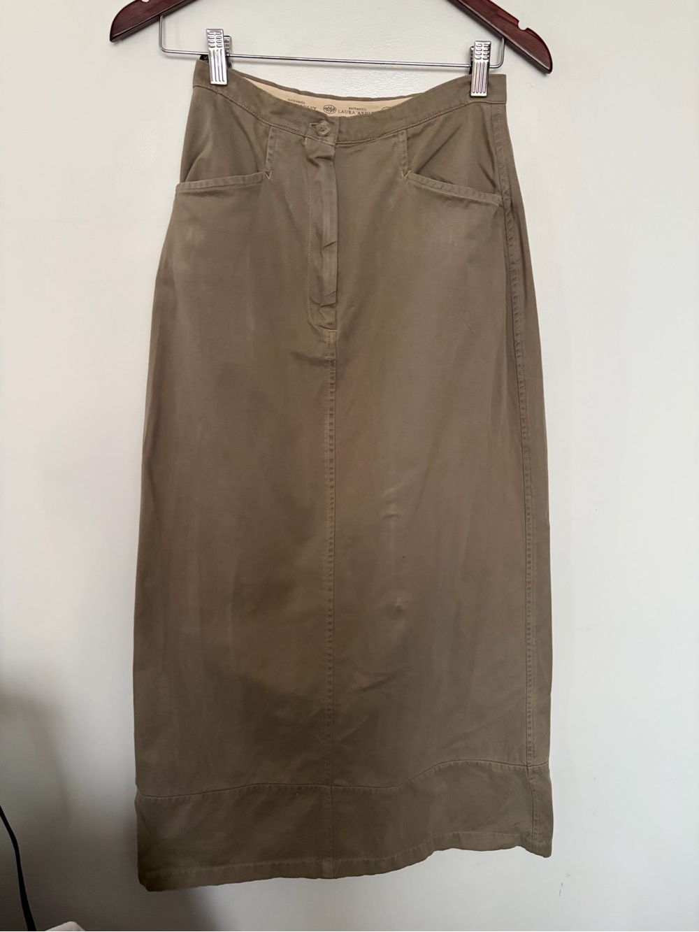 Vintage Laura Ashley 100% Cotton Olive Khaki Maxi A-Line Skirt - size 4